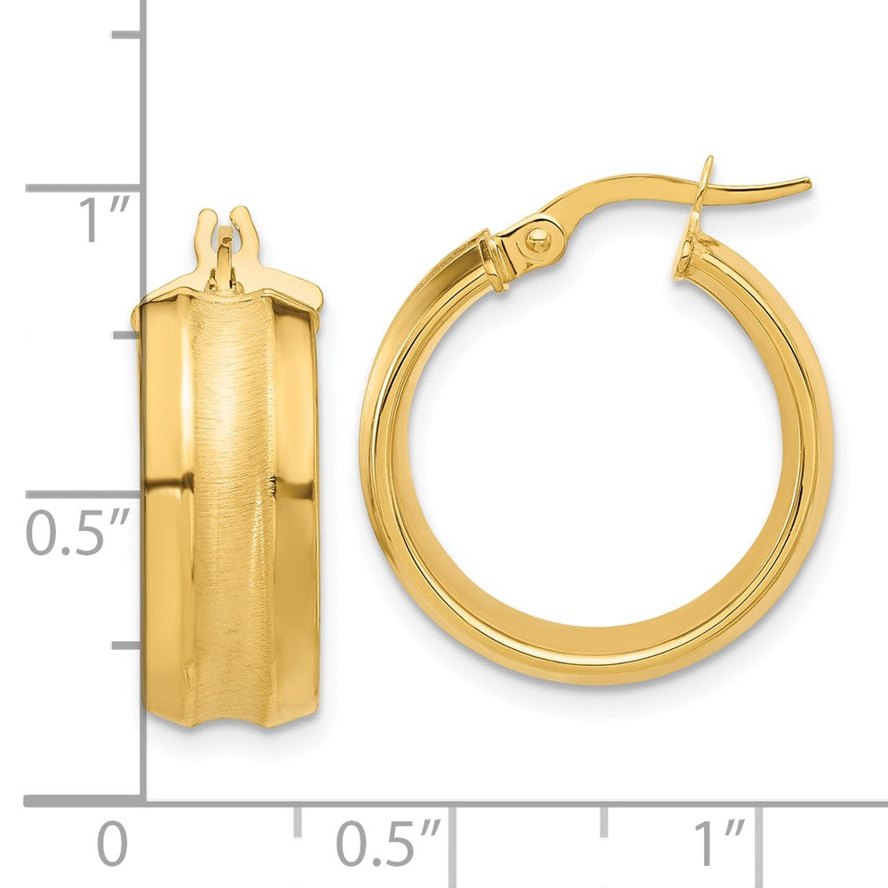 14k Yellow Gold Polished and Brushed Hoop Earrings