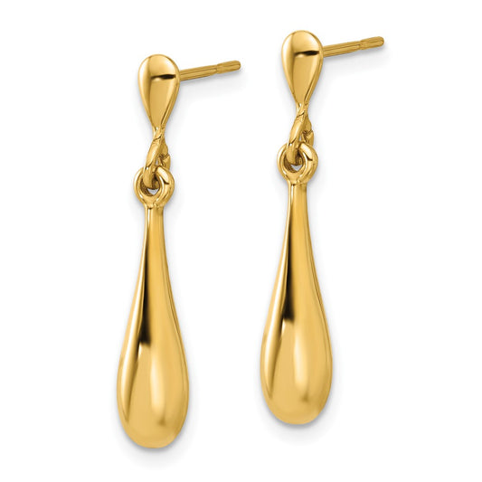 14k Yellow Gold Polished Teardrop Post Dangle Earrings