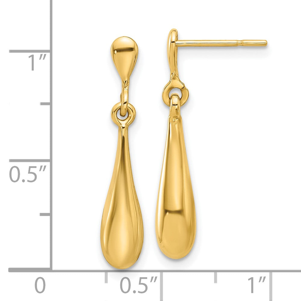 14k Yellow Gold Polished Teardrop Post Dangle Earrings