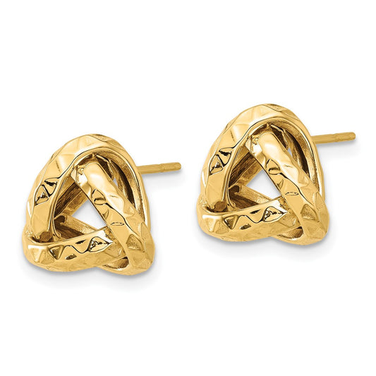 14k Yellow Gold Polished and Diamond-cut Triangle Love Knot Stud Earrings