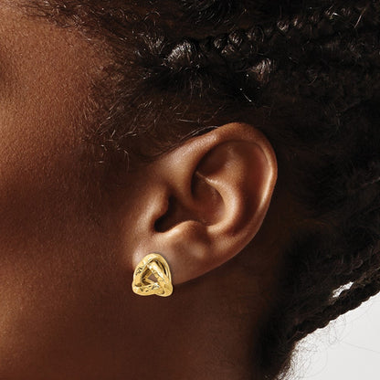 14k Yellow Gold Polished and Diamond-cut Triangle Love Knot Stud Earrings