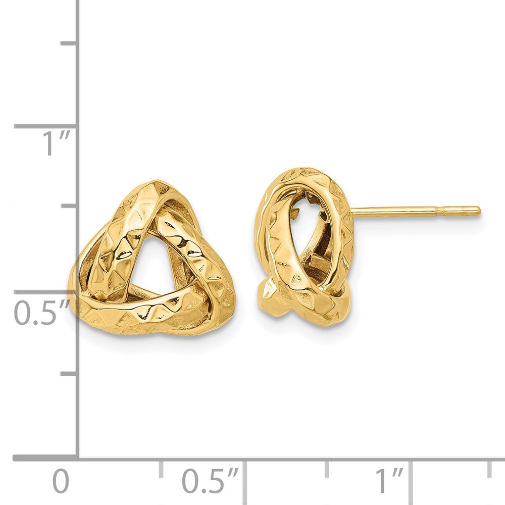 14k Yellow Gold Polished and Diamond-cut Triangle Love Knot Stud Earrings