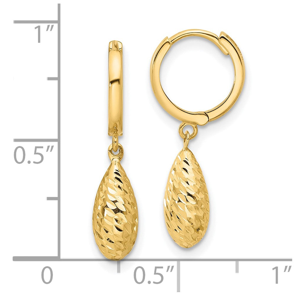 14k Yellow Gold Polished and Diamond-cut Dangle Hoop Earrings