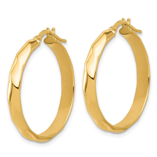 14k Yellow Gold Polished Twisted Round Hoop Earrings