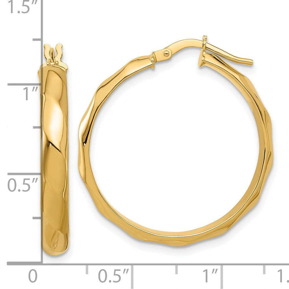 14k Yellow Gold Polished Twisted Round Hoop Earrings