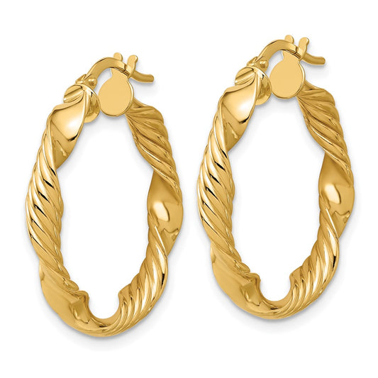 14k Yellow Gold Polished and Textured Round Hoop Earrings