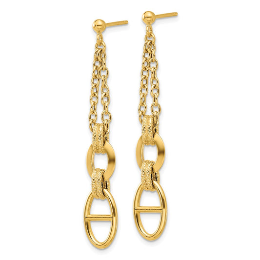 14k Yellow Gold Polished and Textured Dangle Earrings