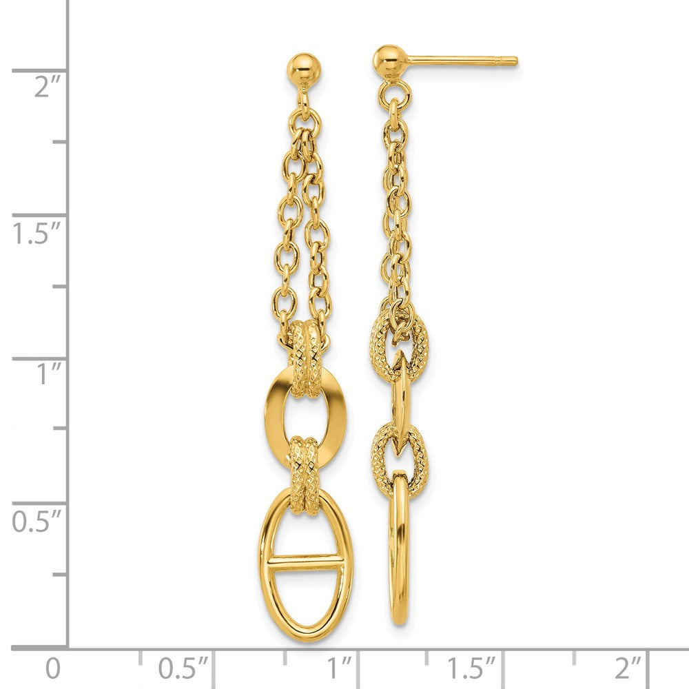 14k Yellow Gold Polished and Textured Dangle Earrings