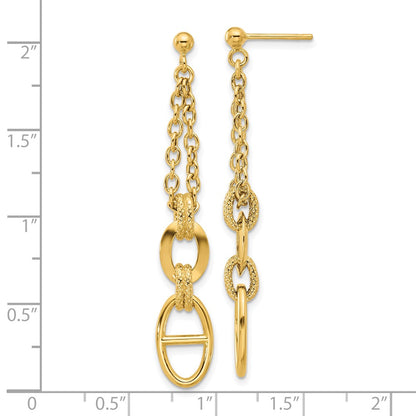 14k Yellow Gold Polished and Textured Dangle Earrings