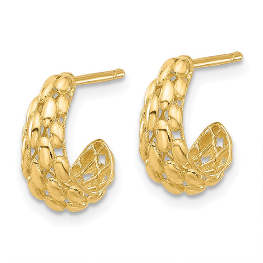 14k Yellow Gold Polished and Textured J-Hoop Earrings