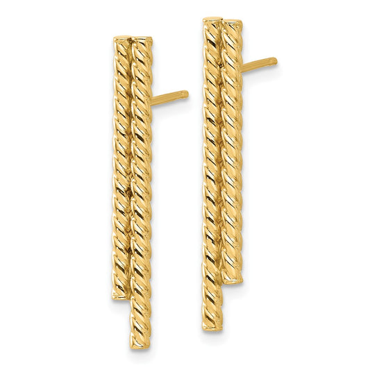 14k Yellow Gold Polished Twisted Bar Stud Earrings