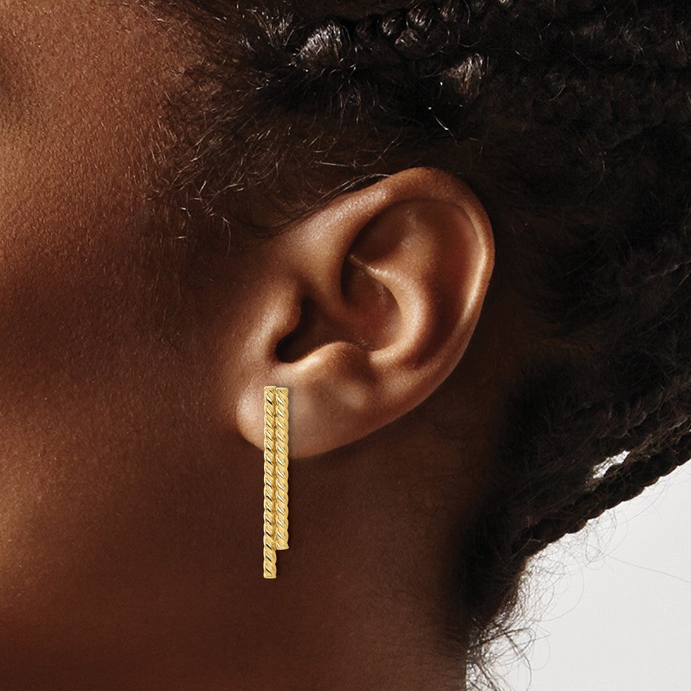 14k Yellow Gold Polished Twisted Bar Stud Earrings