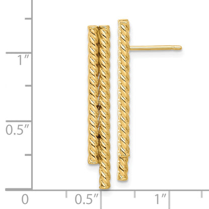 14k Yellow Gold Polished Twisted Bar Stud Earrings