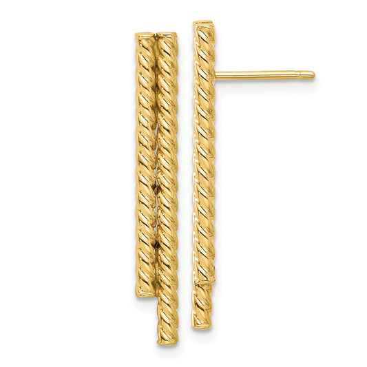 14k Yellow Gold Polished Twisted Bar Stud Earrings
