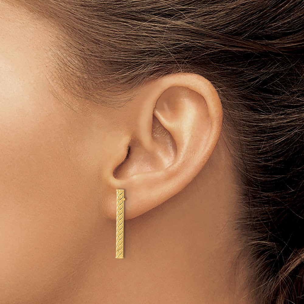14k Yellow Gold Polished and Textured Bar Stud Earrings