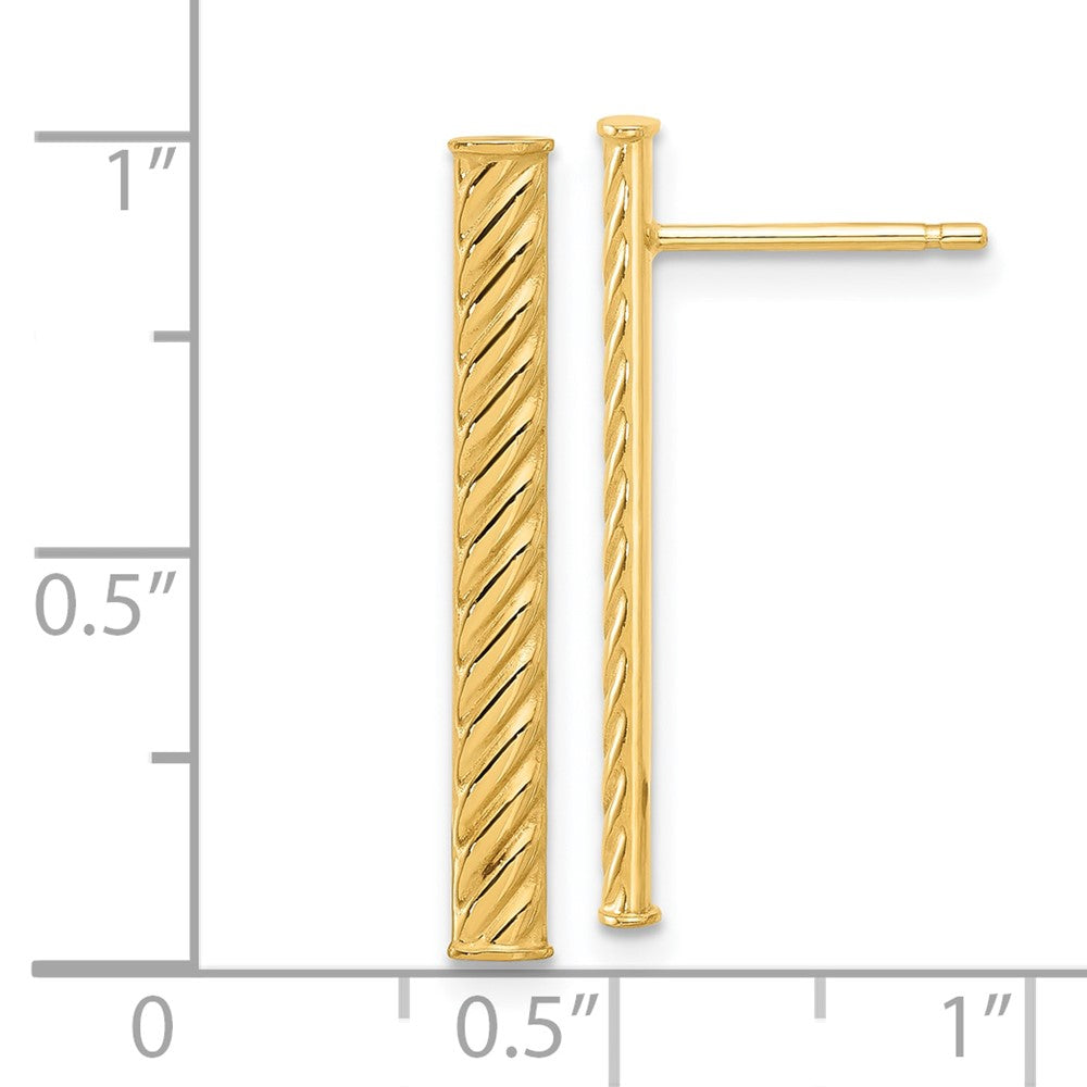 14k Yellow Gold Polished and Textured Bar Stud Earrings