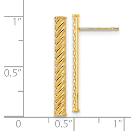 14k Yellow Gold Polished and Textured Bar Stud Earrings