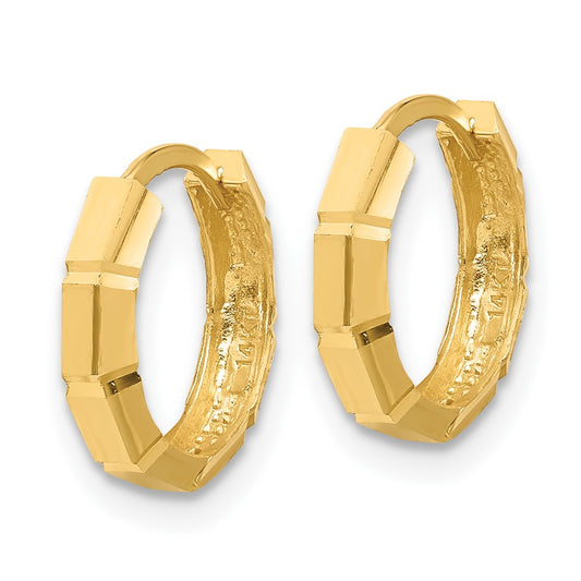 14k Yellow Gold Polished and Diamond-cut Huggie Hoop Earrings