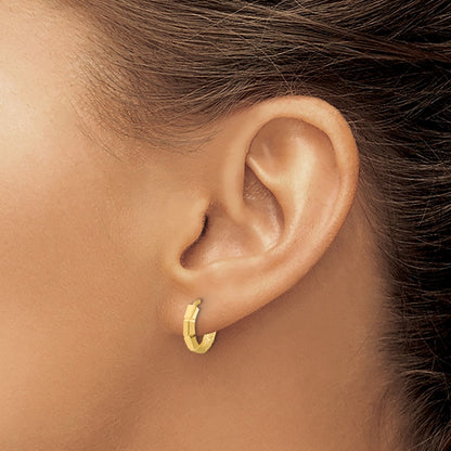 14k Yellow Gold Polished and Diamond-cut Huggie Hoop Earrings