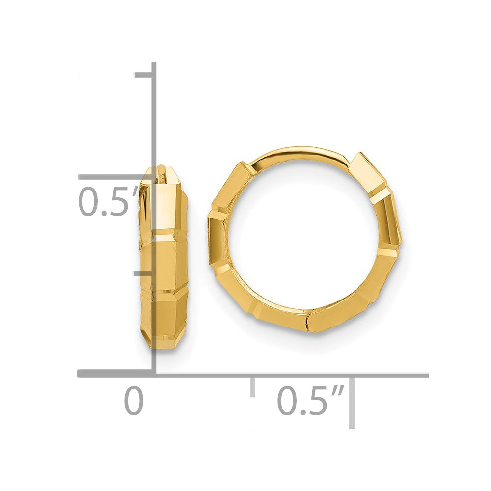 14k Yellow Gold Polished and Diamond-cut Huggie Hoop Earrings