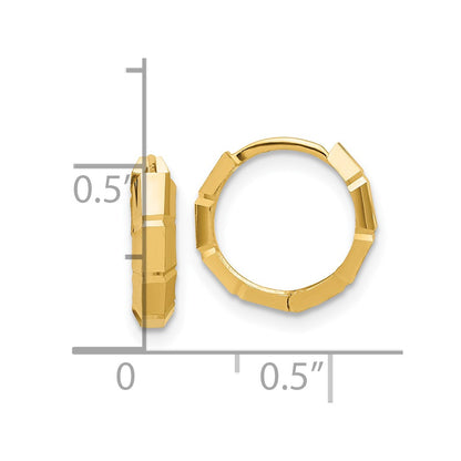 14k Yellow Gold Polished and Diamond-cut Huggie Hoop Earrings