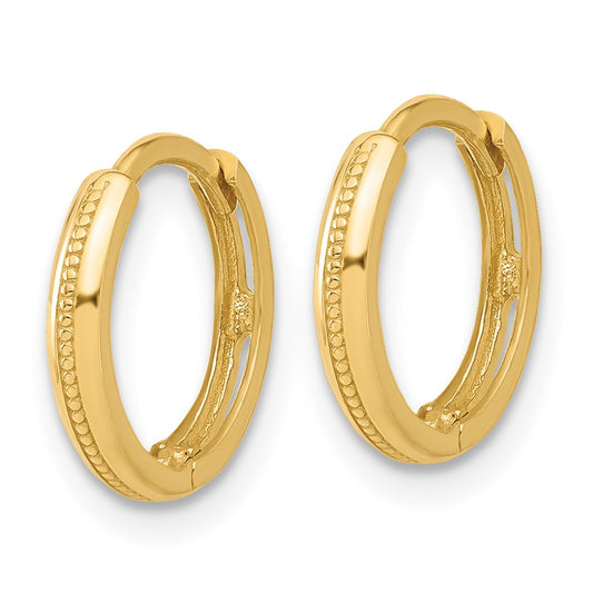 14k Yellow Gold Polished and Textured Huggie Hoop Earrings