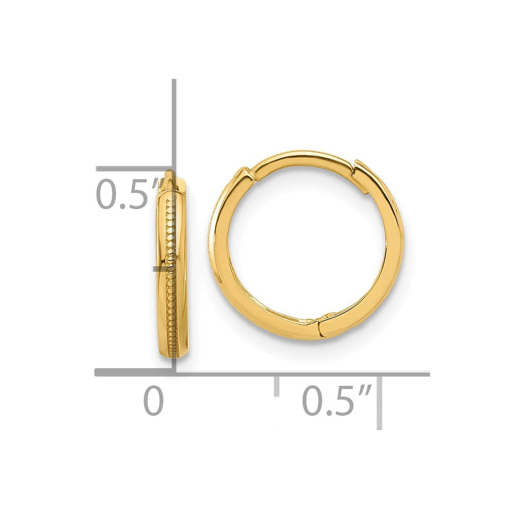 14k Yellow Gold Polished and Textured Huggie Hoop Earrings