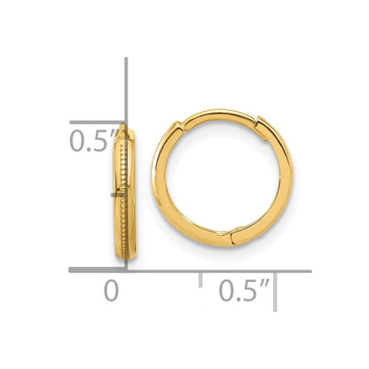 14k Yellow Gold Polished and Textured Huggie Hoop Earrings