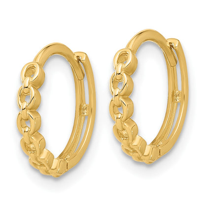 14k Yellow Gold Polished Round Link Pattern Huggie Hoop Earrings