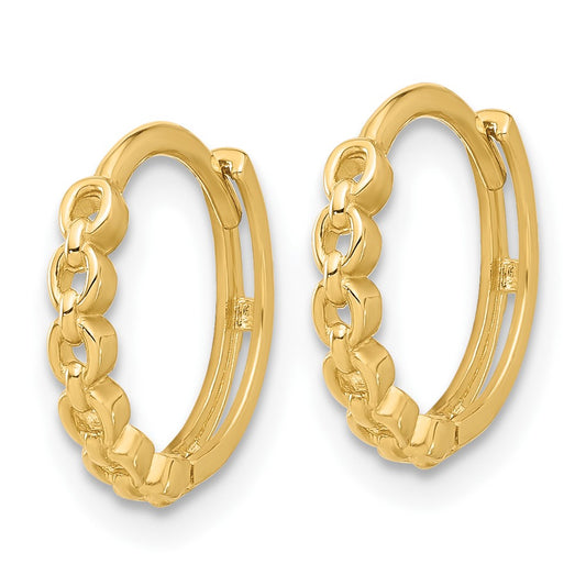 14k Yellow Gold Polished Round Link Pattern Huggie Hoop Earrings