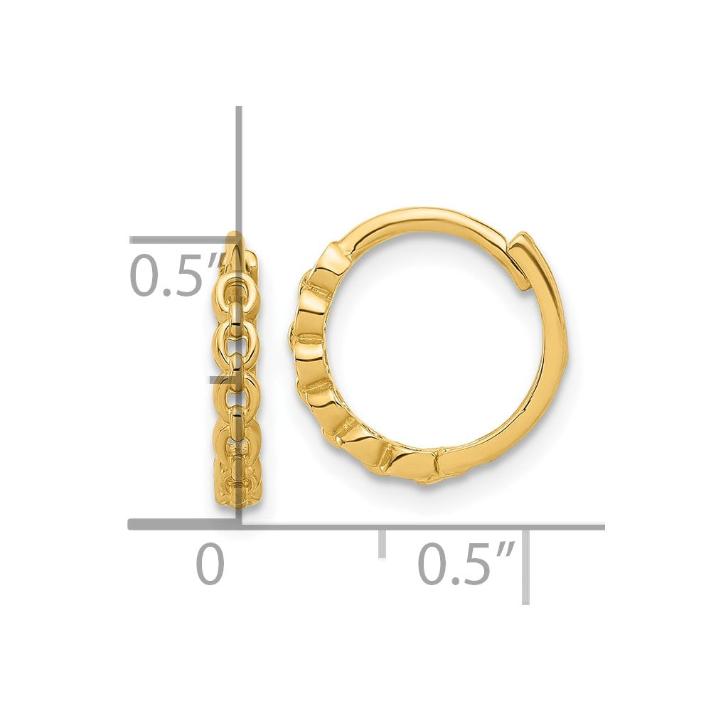 14k Yellow Gold Polished Round Link Pattern Huggie Hoop Earrings