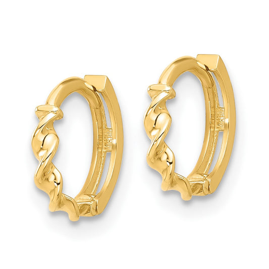 14k Yellow Gold Polished Twisted Huggie Hoop Earrings