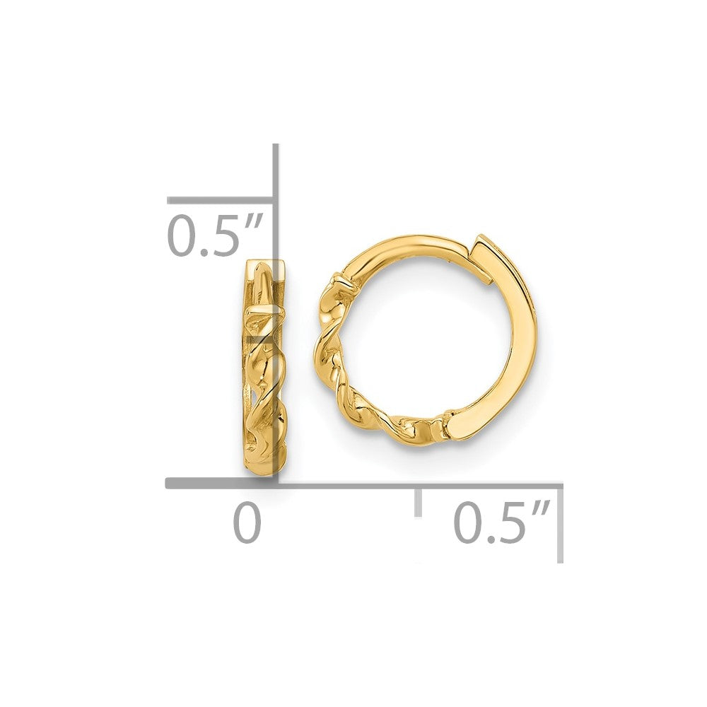 14k Yellow Gold Polished Twisted Huggie Hoop Earrings