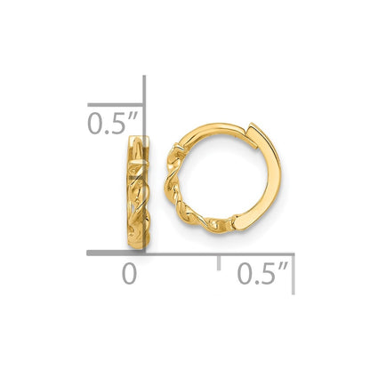 14k Yellow Gold Polished Twisted Huggie Hoop Earrings
