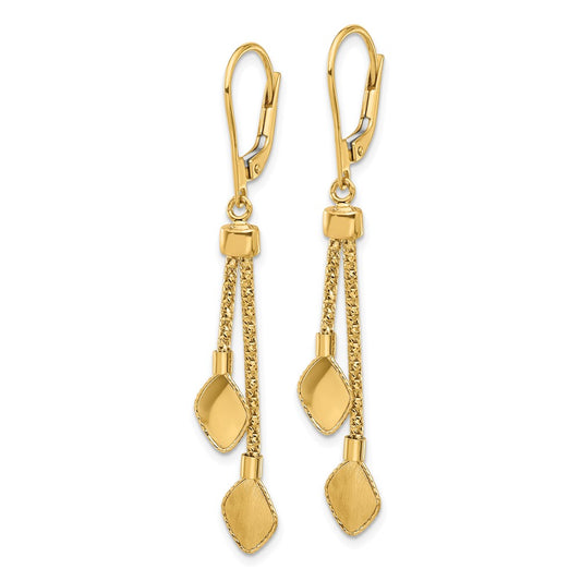 14k Yellow Gold Polished and Brushed Dangle Leverback Dangle Earrings
