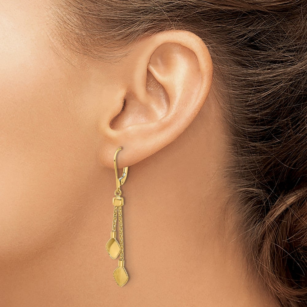 14k Yellow Gold Polished and Brushed Dangle Leverback Dangle Earrings