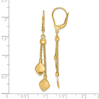 14k Yellow Gold Polished and Brushed Dangle Leverback Dangle Earrings