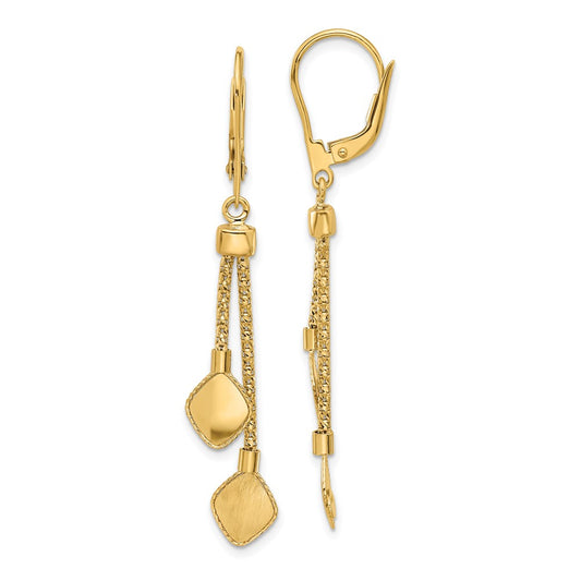 14k Yellow Gold Polished and Brushed Dangle Leverback Dangle Earrings
