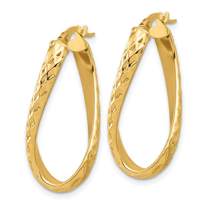 14k Yellow Gold Polished and Diamond-cut Twist Hoop Earrings