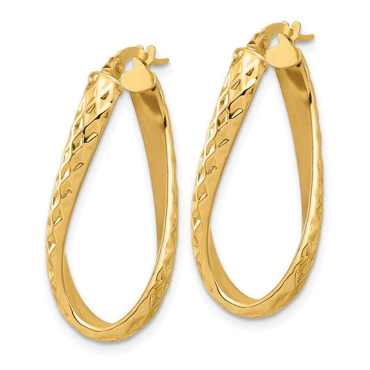 14k Yellow Gold Polished and Diamond-cut Twist Hoop Earrings