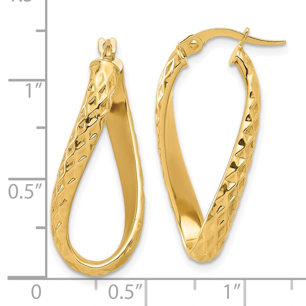 14k Yellow Gold Polished and Diamond-cut Twist Hoop Earrings