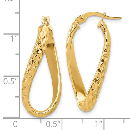 14k Yellow Gold Polished and Diamond-cut Twist Hoop Earrings