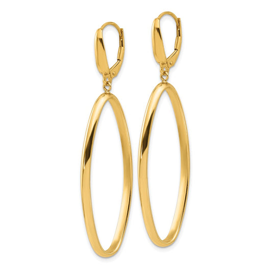 14k Yellow Gold Polished Oval Leverback Dangle Earrings