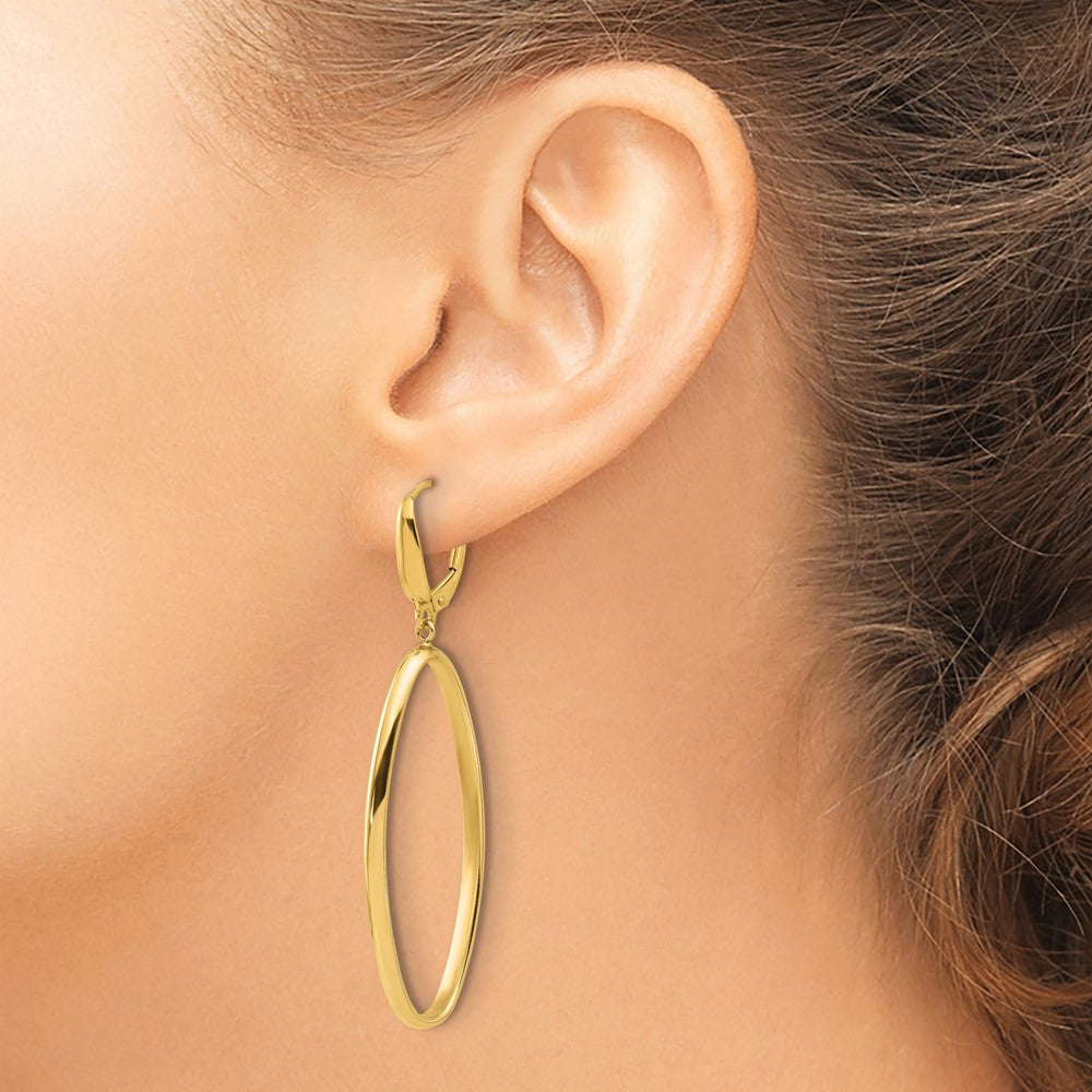 14k Yellow Gold Polished Oval Leverback Dangle Earrings