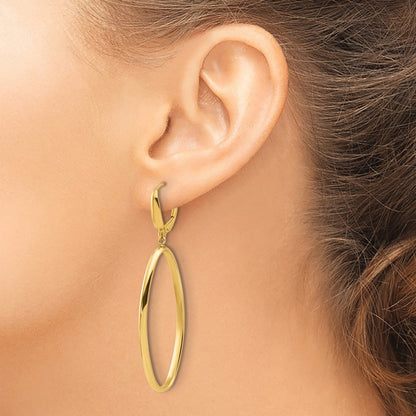 14k Yellow Gold Polished Oval Leverback Dangle Earrings