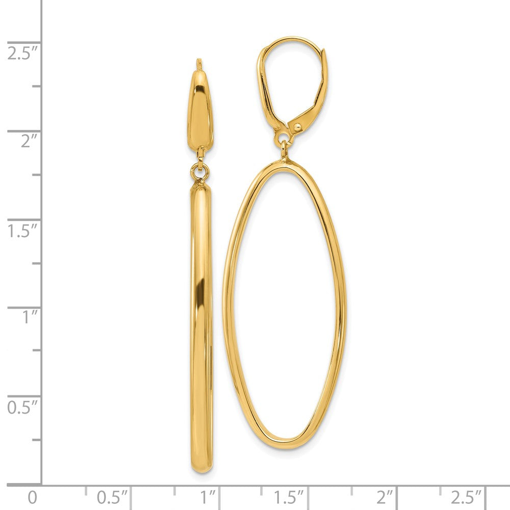 14k Yellow Gold Polished Oval Leverback Dangle Earrings