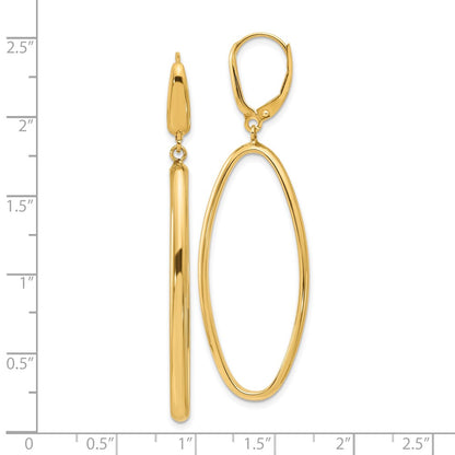 14k Yellow Gold Polished Oval Leverback Dangle Earrings
