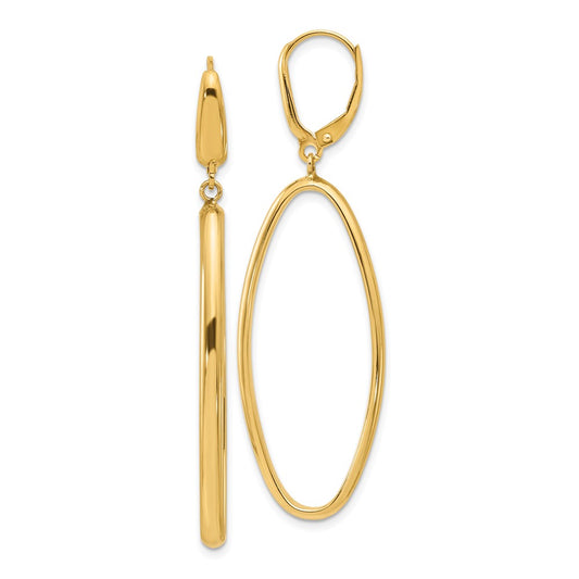 14k Yellow Gold Polished Oval Leverback Dangle Earrings