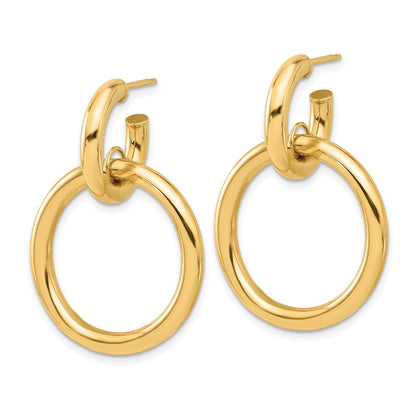 14k Yellow Gold Polished Circle Dangle Hoop Earrings
