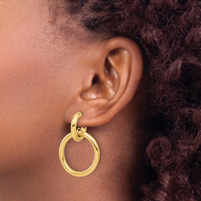 14k Yellow Gold Polished Circle Dangle Hoop Earrings